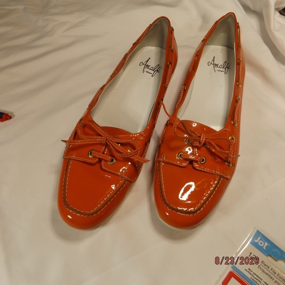 Amalfi by Rangoni Orange Leather Slip-On Loafer Boat Shoes Womens 10 M Italy